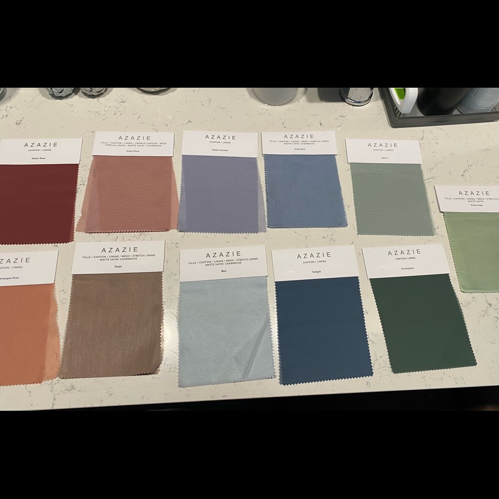 Azazie Bridesmaid Dress Swatches - Assorted Colors